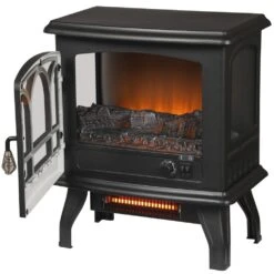 Kingham 400 Sq. Ft. Panoramic Infrared Electric Stove In Black With Electronic Thermostat -Fire Place Store stylewell electric stove heaters est 417 10 40 1000
