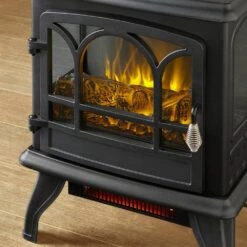 Kingham 400 Sq. Ft. Panoramic Infrared Electric Stove In Black With Electronic Thermostat -Fire Place Store stylewell electric stove heaters est 417 10 4f 1000