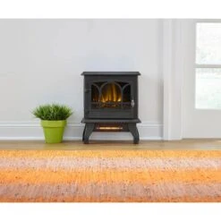 Kingham 400 Sq. Ft. Panoramic Infrared Electric Stove In Black With Electronic Thermostat -Fire Place Store stylewell electric stove heaters est 417 10 66 1000