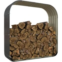 57.1 In. Dark Gray Galvanized Steel Firewood Storage Rack Log Holder Storage Shed With Rubberized Edge For Safety&Gloves -Fire Place Store sudzendf firewood racks 4422w9641 76 1000