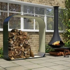 57.1 In. Dark Gray Galvanized Steel Firewood Storage Rack Log Holder Storage Shed With Rubberized Edge For Safety&Gloves -Fire Place Store sudzendf firewood racks 4422w9641 c3 1000