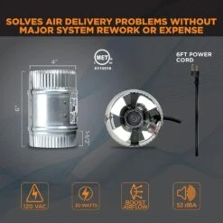 Inductor 4 In. Corded In-Line Duct Fan -Fire Place Store suncourt grow room ventilation db204c 4f 1000