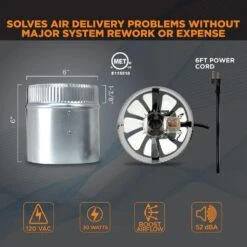 Inductor 6 In. Corded In-Line Duct Fan -Fire Place Store suncourt grow room ventilation db206c 4f 1000