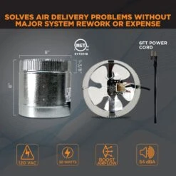 Inductor 8 In. Corded In-Line Duct Fan -Fire Place Store suncourt grow room ventilation db208c 4f 1000