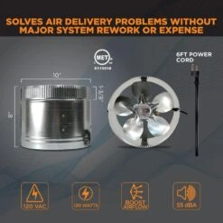 Inductor 10 In. Corded In-Line Duct Fan -Fire Place Store suncourt grow room ventilation db210c 4f 1000
