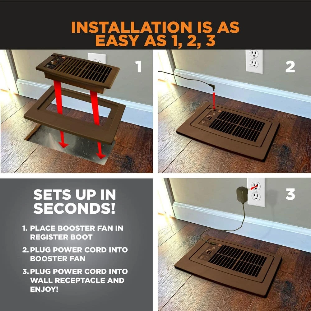 Flush Fit Smart Register Booster Fan In Brown With Adaptor Plate Included 4 Flush Fit Smart Register Booster Fan In Brown With Adaptor Plate Included - Image 4
