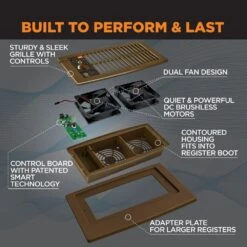 Flush Fit Smart Register Booster Fan In Brown With Adaptor Plate Included -Fire Place Store suncourt grow room ventilation hc500 bpl 76 1000