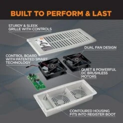 Flush Fit Smart Register Booster Fan - White -Fire Place Store suncourt grow room ventilation hc500 w 76 1000