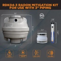 Radon Mitigation Fan Kit 4 In. Fan With 4 In. To 3 In. Couplers And Air Pressure Indicator -Fire Place Store suncourt grow room ventilation rdk04 3 4f 1000