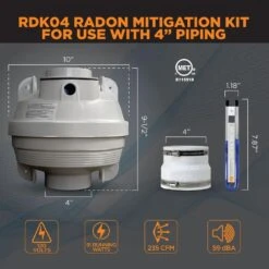 Radon Mitigation Fan Kit 4 In. Fan With 4 In. To 4 In. Couplers And Air Pressure Indicator -Fire Place Store suncourt grow room ventilation rdk04 4f 1000