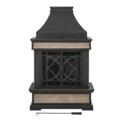 Heirloom 56.69 In. H Slate Wood Burning Fireplace - Black