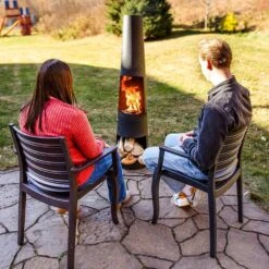 59 In. H Steel Chiminea With Log Holder - Black -Fire Place Store sunnydaze chimineas fsn 1851 1f 1000