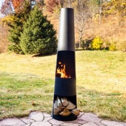 59 In. H Steel Chiminea With Log Holder - Black -Fire Place Store sunnydaze chimineas fsn 1851 44 1000