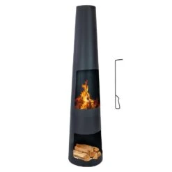 59 In. H Steel Chiminea With Log Holder - Black