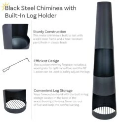 59 In. H Steel Chiminea With Log Holder - Black -Fire Place Store sunnydaze chimineas fsn 1851 76 1000