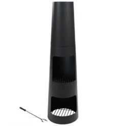 49 In. Steel Outdoor Wood Burning Chiminea Fire Pit With Built-In Log Storage -Fire Place Store sunnydaze chimineas kf 591 fa 1000