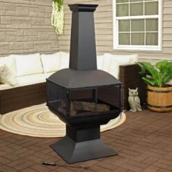 57 In. Black Steel Outdoor Wood Burning Fire Pit Chiminea With Log Grate And Poker 360-Degree View 13 57 In. Black Steel Outdoor Wood Burning Fire Pit Chiminea With Log Grate And Poker 360-Degree View -Fire Place Store sunnydaze chimineas kf 607 31 1000