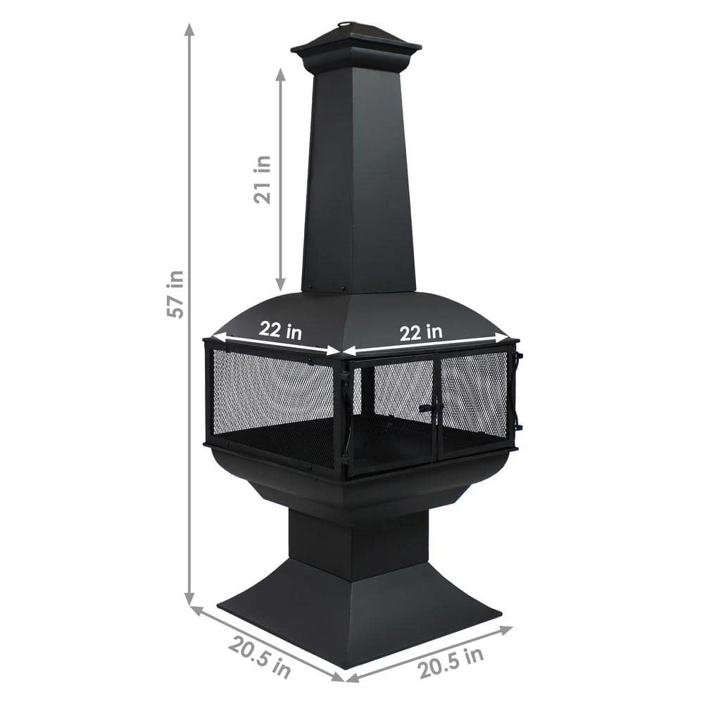 57 In. Black Steel Outdoor Wood Burning Fire Pit Chiminea With Log Grate And Poker 360-Degree View 3 57 In. Black Steel Outdoor Wood Burning Fire Pit Chiminea With Log Grate And Poker 360-Degree View - Image 3
