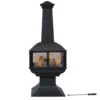 57 In. Black Steel Outdoor Wood Burning Fire Pit Chiminea With Log Grate And Poker 360-Degree View