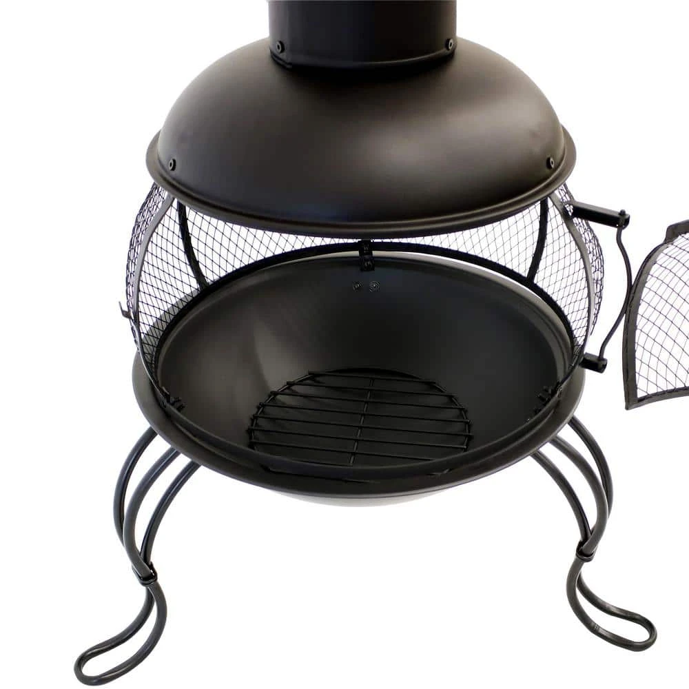 66 In. Steel Wood-Burning Outdoor Chiminea With Rain Cap In Black 5 66 In. Steel Wood-Burning Outdoor Chiminea With Rain Cap In Black - Image 5