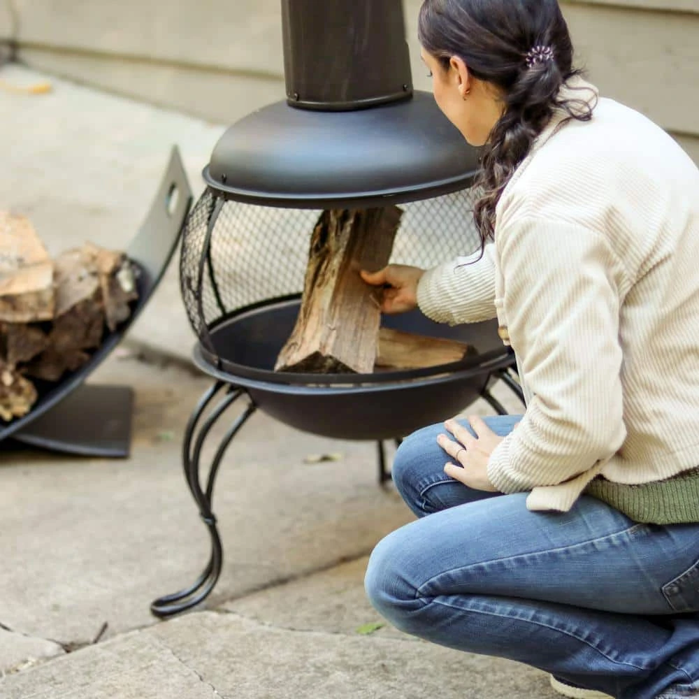 66 In. Steel Wood-Burning Outdoor Chiminea With Rain Cap In Black 9 66 In. Steel Wood-Burning Outdoor Chiminea With Rain Cap In Black - Image 9