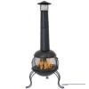 66 In. Steel Wood-Burning Outdoor Chiminea With Rain Cap In Black