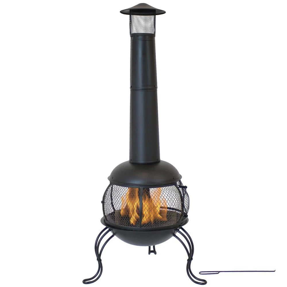 66 In. Steel Wood-Burning Outdoor Chiminea With Rain Cap In Black 1 66 In. Steel Wood-Burning Outdoor Chiminea With Rain Cap In Black