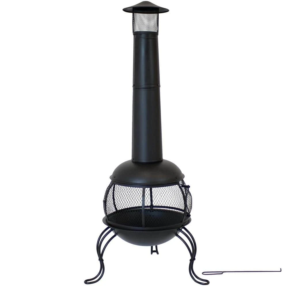 66 In. Steel Wood-Burning Outdoor Chiminea With Rain Cap In Black 3 66 In. Steel Wood-Burning Outdoor Chiminea With Rain Cap In Black - Image 3