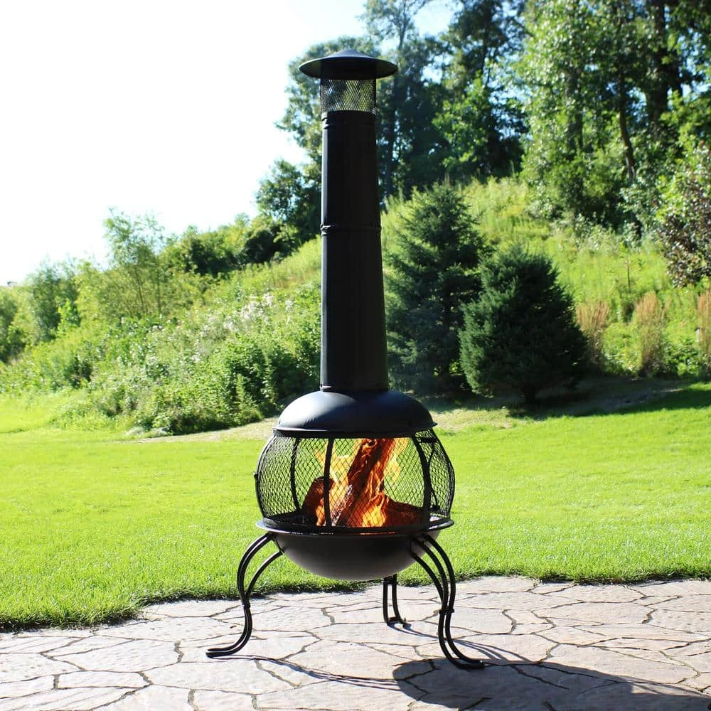 66 In. Steel Wood-Burning Outdoor Chiminea With Rain Cap In Black 2 66 In. Steel Wood-Burning Outdoor Chiminea With Rain Cap In Black - Image 2