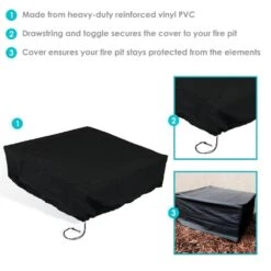 48 In. Sq. X 18 In. H Square Black Outdoor Fire Pit Cover -Fire Place Store sunnydaze fire pit covers and accessories fi 4818sblk inv 4f 1000