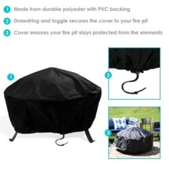60 In. Durable Weather-Resistant Round Fire Pit Cover -Fire Place Store sunnydaze fire pit covers and accessories fi 6024blk3 inv fa 1000