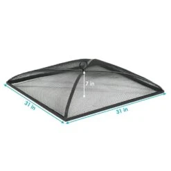 31 In. Black Square Steel Mesh Fire Pit Spark Screen Cover -Fire Place Store sunnydaze fire pit covers and accessories kf sqs31 44 1000