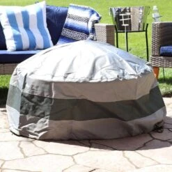 60 In. Gray/Green Stripe Round 2-Tone Outdoor Fire Pit Cover -Fire Place Store sunnydaze fire pit covers and accessories ny 234 44 1000