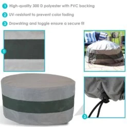 60 In. Gray/Green Stripe Round 2-Tone Outdoor Fire Pit Cover -Fire Place Store sunnydaze fire pit covers and accessories ny 234 fa 1000