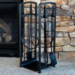 12.25 In. Iron Filigree Firewood Rack With 4-Piece Fireplace Tools Set -Fire Place Store sunnydaze firewood racks cft 703 31 1000