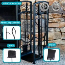 12.25 In. Iron Filigree Firewood Rack With 4-Piece Fireplace Tools Set -Fire Place Store sunnydaze firewood racks cft 703 44 1000