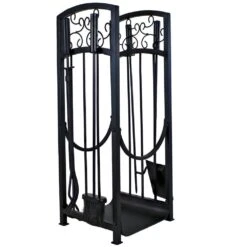 12.25 In. Iron Filigree Firewood Rack With 4-Piece Fireplace Tools Set