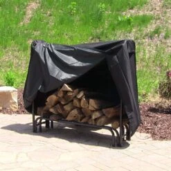 5 Ft. Firewood Log Rack Cover In Black -Fire Place Store sunnydaze firewood racks fi lrc5 1f 1000