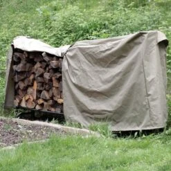 8 Ft. Firewood Log Rack Cover In Khaki -Fire Place Store sunnydaze firewood racks fi lrc8 khaki 1f 1000