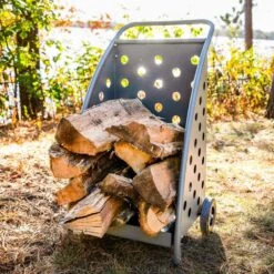 34 In. H X 20.5 In. W Gray Powder-Coated Steel Firewood Rack Log Cart -Fire Place Store sunnydaze firewood racks fsn 2081 1f 1000