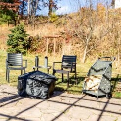 34 In. H X 20.5 In. W Gray Powder-Coated Steel Firewood Rack Log Cart -Fire Place Store sunnydaze firewood racks fsn 2081 44 1000