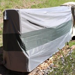 4 Ft. Gray Waterproof With Green Stripe Log Rack Cover -Fire Place Store sunnydaze firewood racks ny 791 31 1000