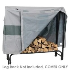 4 Ft. Gray Waterproof With Green Stripe Log Rack Cover -Fire Place Store sunnydaze firewood racks ny 791 4f 1000