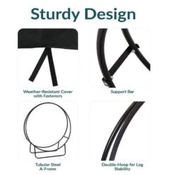 24 In. Black Steel Firewood Log Hoop Rack With Black Cover -Fire Place Store sunnydaze firewood racks qx 24lh cover combo fa 1000