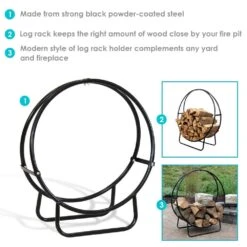 40 In. Black Steel Firewood Storage Log Hoop Rack -Fire Place Store sunnydaze firewood racks qx 40lh 1f 1000