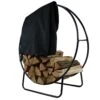 40 In. Black Steel Firewood Log Hoop Rack With Black Cover