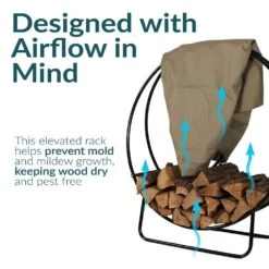 40 In. Steel Firewood Log Hoop Rack In Black With Khaki Cover -Fire Place Store sunnydaze firewood racks qx 40lh khaki combo 44 1000