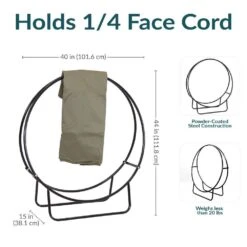 40 In. Steel Firewood Log Hoop Rack In Black With Khaki Cover -Fire Place Store sunnydaze firewood racks qx 40lh khaki combo 4f 1000