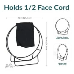 48 In. Black Steel Firewood Log Hoop With Cover -Fire Place Store sunnydaze firewood racks qx 48lh cover combo c3 1000