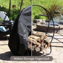 48 In. Black Steel Firewood Log Hoop With Cover -Fire Place Store sunnydaze firewood racks qx 48lh cover combo d4 1000